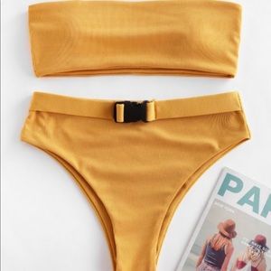 Zaful Yellow Mustard High Rose bikini small S